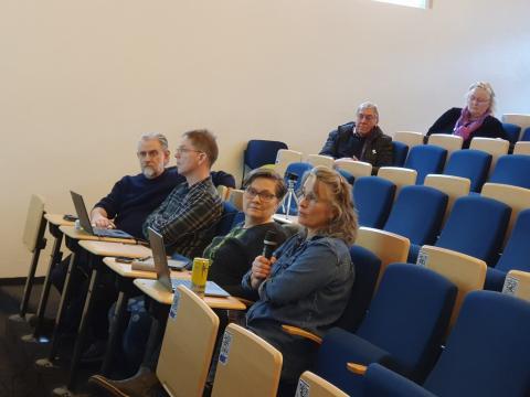 Frá fundi með rektorsframboðun HÍ 24. febrúar 2025. Zophonías Oddur Jónsson, Ólafur Páll Jónsson, Eyja Margrét Jóhönnu Brynjarsdóttir og Guðný Björk Eydal. fulltrúar í stjórn félagsins.